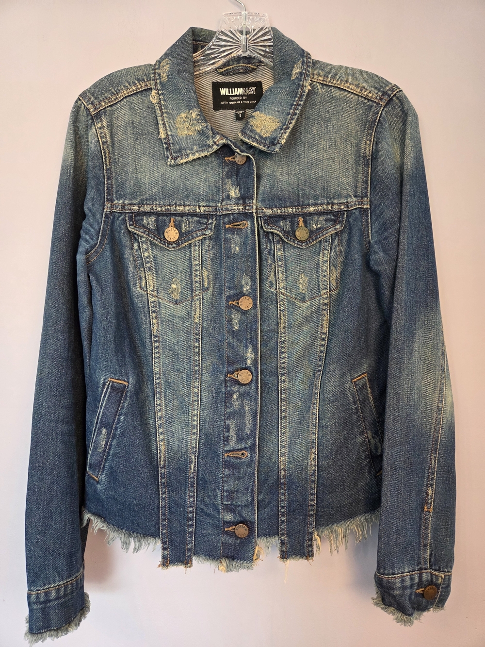 Vintage William Rast Distressed Blue Denim Jacket Woman S Edgy RocknRoll Grunge